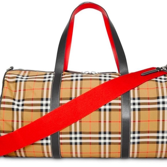 100% Authentic BURBERRY Large Vintage Check & Leather Barrel Bag - Free Shipping - Picture 4 of 16